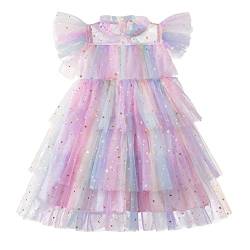 NNJXD Tüllkleid für kleine Mädchen, Prinzessin Kleiner Stern Mond Bedruckte Kleid 1952 Regenbogen Größe (100) 2-3 Jahre von NNJXD