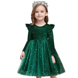 NNJXD Tüllkleid für kleine Mädchen,Prinzessin,lässig, kleine Sterne,Bedruckt, Rüschen,Kleinkind-Samtkleider,1962 Grün Größe (120) 4–5 Jahre von NNJXD