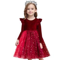 NNJXD Tüllkleid für kleine Mädchen,Prinzessin,lässig, kleine Sterne,Bedruckt, Rüschen,Kleinkind-Samtkleider,1962 Rot Größe (100) 2–3 Jahre von NNJXD