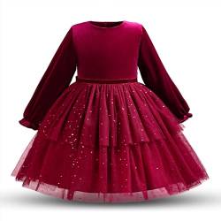 NNJXD Tüllkleid für kleine Mädchen Prinzessin glänzender Tüll Kleinkind-Weihnachtskleider aus Samt 1971 Rot Größe (100) 2–3 Jahre von NNJXD