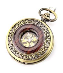 NOALED Vintage-Taschenuhr, Taschenuhrenkette, Taschenuhr für Herren, mechanisch, klassisch, Bronzekette, Dampfskelett-Halskette, Vatertag-Taschenuhr-Geschenk von NOALED