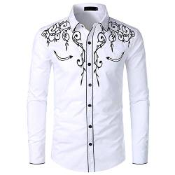 NOBRAND JINYAUN Stilvolles Western-Cowboy-Shirt für Herren, Stickerei, schmale Passform, lässig, Langarm-Shirt, Herren, Hochzeit, Party-Shirt, weiß, XXL von NOBRAND