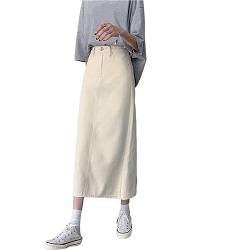 NOGRAX Jeans Rock Für Damen Denim-röcke Frauen A-Linie Hohe Taille Midi Rock Lässig Lockere Trendige Streetwear All-Match Retro Teens Chic-beige-XL von NOGRAX