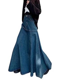 NOGRAX Satinrock Lange Viel Viel Vielseitige Fischschwanz -Jeansrock -Frau Vintage Streetwear Slit Jean Röcke-Vintage Blue,XXL von NOGRAX