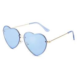 NOGRAX Sonnenbrille Mit Strasssteinen Damen Herzförmige Sonnenbrille Metall Frauen Randlose Liebe Klare Ozeanlinsen Sonnenbrillen Uv400-Gold Blau von NOGRAX