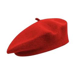 NOKDAL Französischen Beret Damen Wolle Baskenmütze Barrett Mütze Klassishe Basken Mütze Mode Barette Mütze Jujube Rot KüNstler WintermüTze Barett Franzosen für Frühling Herbst Winter58cm von NOKDAL