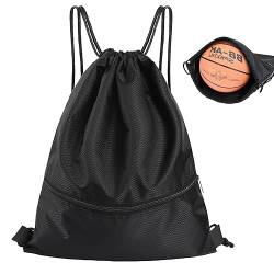 NOLACE Rucksack mit Kordelzug,Wasserdichter Kordelzug,Rückentasche mit Reißverschlusstasche,Sportbeutel,Gym Bag,Schwarze Wasserdichter Turnbeutel mit Kordelzug für Männer und Frauen Klein von NOLACE