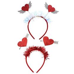 NOLITOY 2st Flügel Liebe Stirnband Haarband Haarschmuck Rot Rote Pailletten Valentinstag Haarreifen Valentinstag Stirnband Verlobungs-stirnband Metallische Linie Erwachsener Kind Grüßer von NOLITOY