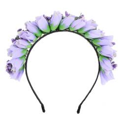 NOLITOY Blumenkrone Tulpe Blumenstirnband Blumenhaarband Blumenkopfschmuck Braut Blumenkrone Stirnband Haarschmuck für Frauen Mädchen Lila von NOLITOY