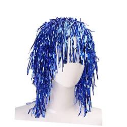 NOLITOY Glänzende Perücken Party 6 Metallic-Kostümperücke Gefälschte Kurze Lockige Junggesellenabschied Blaue Für -Outfits Für Kurze Perücke Haarspange Partydekorationen von NOLITOY
