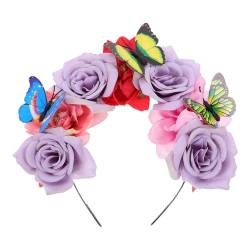 NOLITOY Mexikanische Rose Blumenkrone Stirnband Ostern Mardi Gras Kopfschmuck Cosplay Kopfbedeckung Für Party Schmetterling Stirnband Krone Haarband von NOLITOY