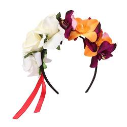 NOLITOY Orchideen-stirnband Halloween-haarschmuck Tag Der Toten Kopfbedeckung Halloween-blumenkrone Blumenmädchen-stirnband Rosa Kopfbedeckung Fräulein Rose Hochzeitsblume Polyester von NOLITOY