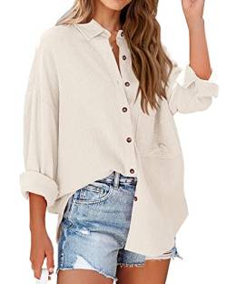 NOLLSOM Frauen Casual Button Down Herbst Blusen 2023 Langarm Solide Business Arbeit Tops Nette Relaxed Fit Shirts mit Tasche, Massives Biege, XX-Large von NOLLSOM