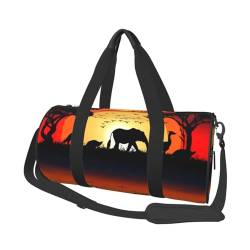 Dekorative Reisetasche für Männer und Frauen, Sport, Turnbeutel, faltbar, Wochenendtasche, Handgepäck, Übernachtungstasche, für Reisen, Schwimmen, Basketball, Sonnenuntergang-Tier-Silhouette, von NONHAI