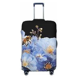 NONHAI Reisegepäckhülle, Koffer-Schutz, blaue Blumen und Bienen, elastisch, waschbar, Stretch-Koffer-Schutz, kratzfest, passend für 45,7 - 81,3 cm Gepäck, Schwarz , M von NONHAI