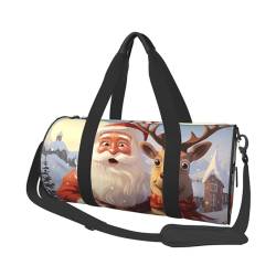 Reisetasche mit Fischhintergrund für Männer und Frauen, Sport, Turnbeutel, faltbar, Wochenendtasche, Handgepäck, Übernachtungstasche, für Reisen, Schwimmen, Basketball, Weihnachtsmann und Rentier, von NONHAI