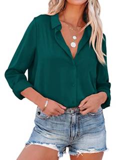 NONSAR Bluse Damen Elegant Lange Ärmel Hemdbluse mit Stehkragen Büroblusen Lässige Oberteile(9352L,Dunkelgrün) von NONSAR