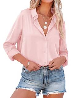 NONSAR Bluse Damen Elegant Lange Ärmel Hemdbluse mit Stehkragen Büroblusen Lässige Oberteile(9352M,Rosa) von NONSAR