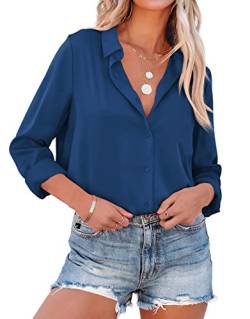 NONSAR Bluse Damen Elegant Lange Ärmel Hemdbluse mit Stehkragen Büroblusen Lässige Oberteile(9352S,Blau) von NONSAR