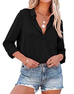 NONSAR Bluse Damen Elegant Lange Ärmel Hemdbluse mit Stehkragen Büroblusen Lässige Oberteile(9352XL,Schwarz) von NONSAR