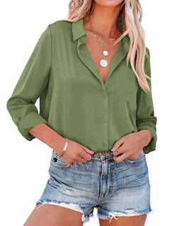 NONSAR Bluse Damen Elegant Lange Ärmel Hemdbluse mit Stehkragen Büroblusen Lässige Oberteile(9352XXL,Armeegrün) von NONSAR