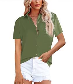 NONSAR Bluse Damen Elegant Lange Ärmel Hemdbluse mit Stehkragen Büroblusen Lässige Oberteile(9357M,Armeegrün) von NONSAR