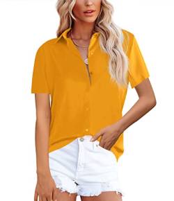 NONSAR Bluse Damen Elegant Lange Ärmel Hemdbluse mit Stehkragen Büroblusen Lässige Oberteile(9357S,Gelb) von NONSAR