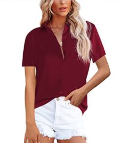 NONSAR Bluse Damen Elegant Lange Ärmel Hemdbluse mit Stehkragen Büroblusen Lässige Oberteile(9357S,Weinrot) von NONSAR