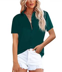 NONSAR Bluse Damen Elegant Lange Ärmel Hemdbluse mit Stehkragen Büroblusen Lässige Oberteile(9357XXL,Dunkelgrün) von NONSAR