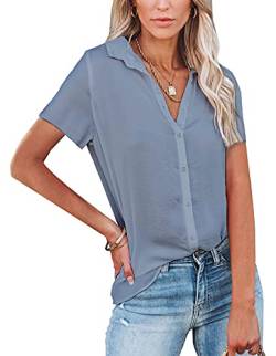 NONSAR Damen Bluse V-Ausschnitt Hemden Elegant Langarm Casual Arbeit Oberteile mit Knöpfen Tops Langarmshirt (9342L, Grau) von NONSAR