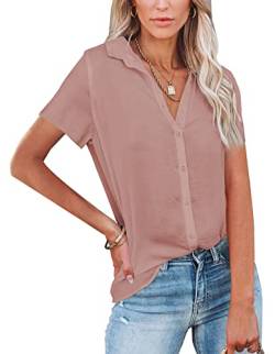 NONSAR Damen Bluse V-Ausschnitt Hemden Elegant Langarm Casual Arbeit Oberteile mit Knöpfen Tops Langarmshirt (9342M, Dunkelpink) von NONSAR