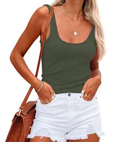 NONSAR Damen Shirts Ärmellose Sommer Tops Elastische Tank Top Slim Fit Unterhemden Damen(9356L,Armeegrün) von NONSAR