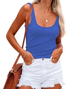 NONSAR Damen Shirts Ärmellose Sommer Tops Elastische Tank Top Slim Fit Unterhemden Damen(9356L,Blau) von NONSAR
