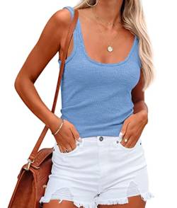 NONSAR Damen Shirts Ärmellose Sommer Tops Elastische Tank Top Slim Fit Unterhemden Damen(9356S,Hellblau) von NONSAR