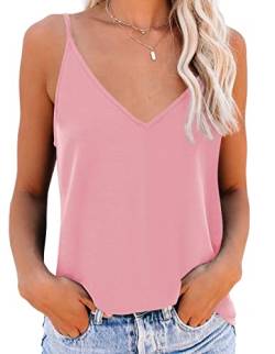 NONSAR Unterhemden Damen Spaghettiträger Damen Basic Top Lange Tanks Verstellbarer Spaghetti Strap Cami Camisole Tank Top (9343M, Rosa) von NONSAR