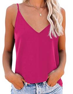 NONSAR Unterhemden Spaghettiträger Damen Basic Top Lange Tanks Verstellbarer Spaghetti Strap Cami Camisole Tank Top (9343S, Rosarot) von NONSAR