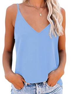 NONSAR Unterhemden Spaghettiträger Damen Basic Top Lange Tanks Verstellbarer Spaghetti Strap Cami Camisole Tank Top (9343XXL, Hellblau) von NONSAR