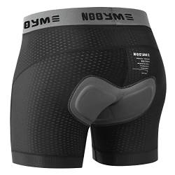 NOOYME Fahrradhose Herren Radunterhose Herren Schnelltrockende Radlerhose Herren mit Sitzpolster 4D Atmungsaktive Fahrradunterhose Herren Gepolstert Elastische Radhose Herren Schwarz 2XL von NOOYME