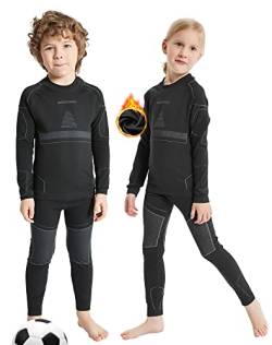 NOOYME Funktionsunterwäsche Kinder Skiunterwäsche Kinder Thermounterwäsche Kinder Atmungsaktiv & Hautfreundlich Sportunterwäsche Kinder Fussball,Schwarz-grau (146/152) 150-155cm von NOOYME