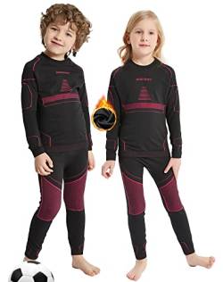 NOOYME Funktionsunterwäsche Kinder Skiunterwäsche Kinder Thermounterwäsche Kinder Atmungsaktiv & Hautfreundlich Sportunterwäsche Kinder Fussball,Schwarz-rosa (158/164) 155-160cm von NOOYME