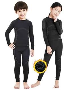 NOOYME Thermounterwäsche Kinder Set Skiunterwäsche Kinder Thermo Unterwäsche Extra Warme Funktionsunterwäsche Kinder Unisex Sportunterwäsche Kinder Fussball, Schwarz-grau (158/164) 155-160cm von NOOYME