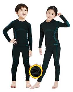 NOOYME Thermounterwäsche Kinder Set Skiunterwäsche Kinder Thermo Unterwäsche Extra Warme Funktionsunterwäsche Kinder Unisex Sportunterwäsche Kinder Fussball, Schwarz-hellblau (110/116) 110-115cm von NOOYME