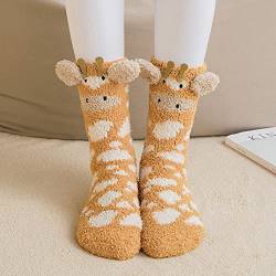 Mädchen Fuzzy Socken, 3D Cartoon Giraffe Weiche Flauschige Boden Socken, Flauschige Socken Thermal Fleece Fuzzy Socken Für Mädchen Tier Bett Socken Warme Schlafstrümpfe Bett Socken Für Frauen 1Pair von NOPEILVI