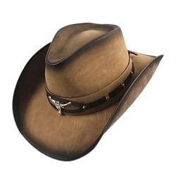 NOPEILVI 58-59 cm Leder Cowboyhut für Männer & Frauen, Cowgirl Sun Hut Outback Wide Rand, Natural. von NOPEILVI