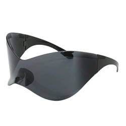 NOPEILVI Radsport Sonnenbrille, futuristische Sonnenbrille Außerirdische Wickel um Schild Sonnenbrille Radsport Sonnenbrille für Männer Frauen schwarz von NOPEILVI