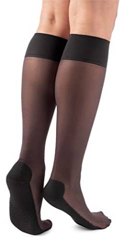 NOQ Damen Fußmassage Kniestrümpfe transparent halbmatt druckfreier Kniestrumpf Strumpfhose Socken Massagesohle 20 DEN Active, Nero von NOQ