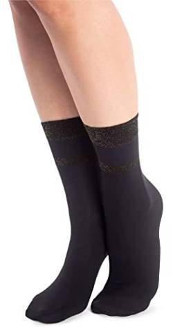 NOQ Modische gemusterte Damensocken Fancy Strümpfe Sheer Pop Free Size, Beatrice Nero/Gold von NOQ