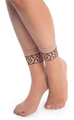 NOQ Modische gemusterte Damensocken Fancy Strümpfe Sheer Pop Free Size, Coquette Naturel/Nero von NOQ