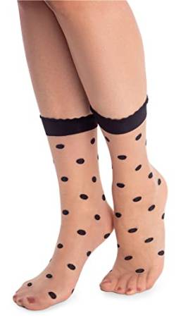 NOQ Modische gemusterte Damensocken Fancy Strümpfe Sheer Pop Free Size, Dots Naturel/Nero von NOQ