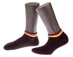 NORDPOL-Strümpfe Deutschland Sneaker Socken der Marke, 1 Paar, unisex, aus Baumwolle, mit Deutschlandfahne im Bündchen, schwarz, Made in Germany, Gr. 35-38 von NORDPOL-Strümpfe